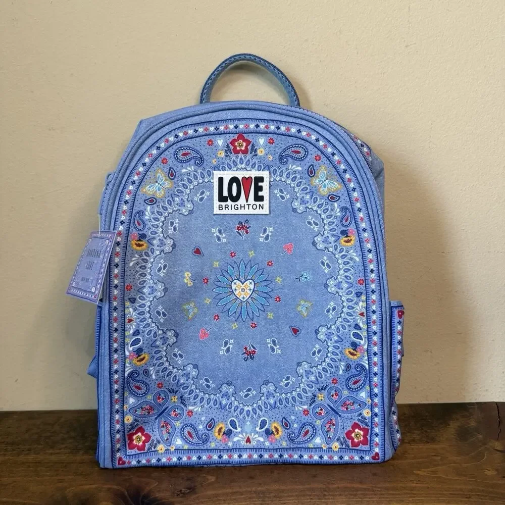 Brighton Backpack Womens Medium Blue Paisley Bandana Love Butterfly Print NWT